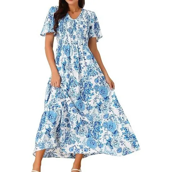 Seta T Floral Maxi Dress V Neck‎ Short Sleeve Casual Summer Dress XL - Image 9