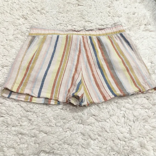 Jolt Linen Blend Stripe Multi Color Tie Shorts‎ Medium - Image 2