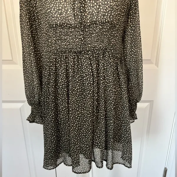 Zara Green & White Polka Dot Mini Dress – Long Sleeve Smocked Waist, Size M - Image 3