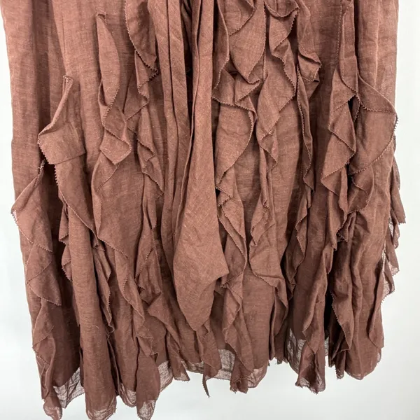 Vintage Intuitions Brown Ruffle Dress Cotton Boho Prairie Midi‎ Size 8 - Image 3