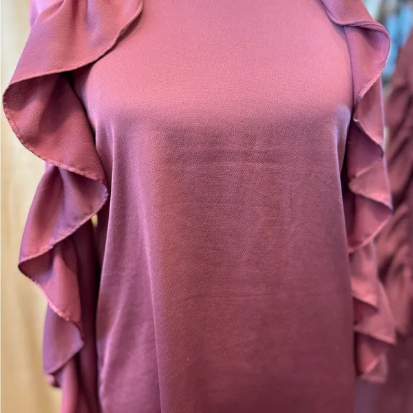 Zara Mauve Long Sleeve Dress‎ with Ruffle Sleeves - Image 8
