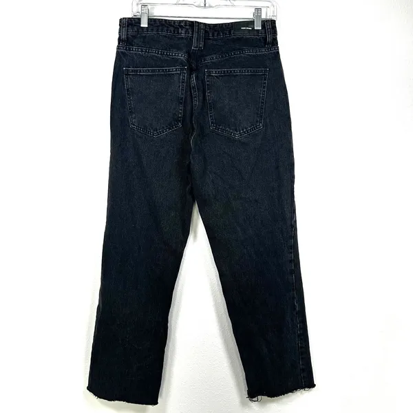 ZARA Acid-Wash black denim high-waist straight leg raw hem jeans Size 8 US‎ - Image 2