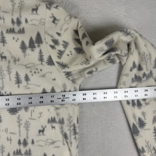 Duluth Trading Co Womens Small Fleece Snap Neck Pullover Forest Deer Print Grey - Image 3