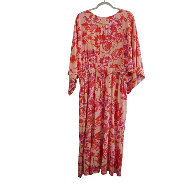 Onshore Pink Floral V-Neck Flowy Maxi Dress Kaftan Resort Pool Vacation One Size - Image 9