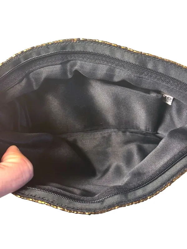 Unique Vintage Genie 80’s Glam Black Satin Evening Clutch with Gold/Black Beaded Gathered Frame - Image 5