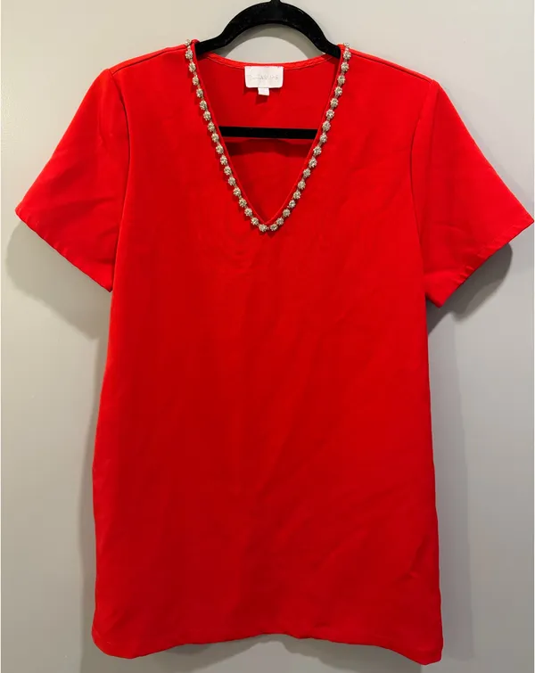 SugarLips Stazie V-Neck Rhinestone Detail Mini Dress Red - Image 4