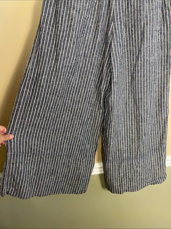Banana Republic Women’s Linen Blend Striped Blue White Cropped Wide Leg Pants - Image 6