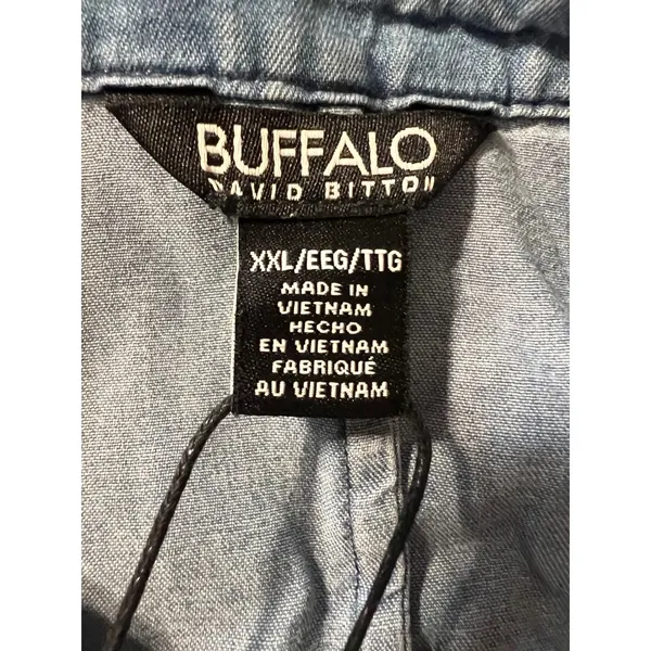 BUFFALO David Bitton Button Down Women XXL Light‎ Wash Blue Lyocell Cap Sleeve - Image 2
