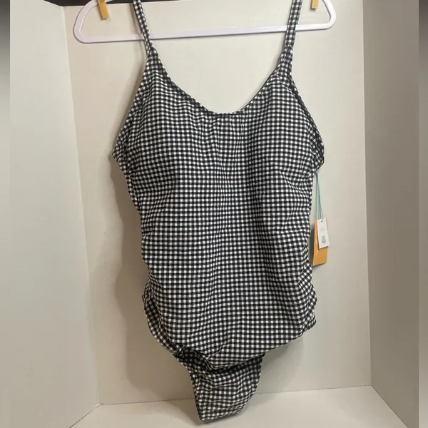 Kona Sol One Piece Swimsuit Womens Large 12/14 Black Gingham Check High Coverage - Image 2
