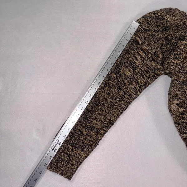 Vintage Jennifer Moore Marled Cable Knit V-Neck Sweater Brown Black Small - Image 7