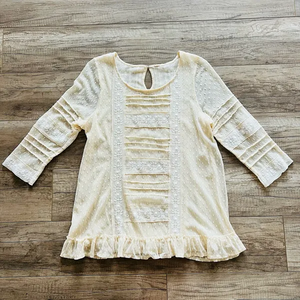 Free People Lace Women's Blouse‎ Ruffle Romantic Angel Goth Soft Victorian - Image 2
