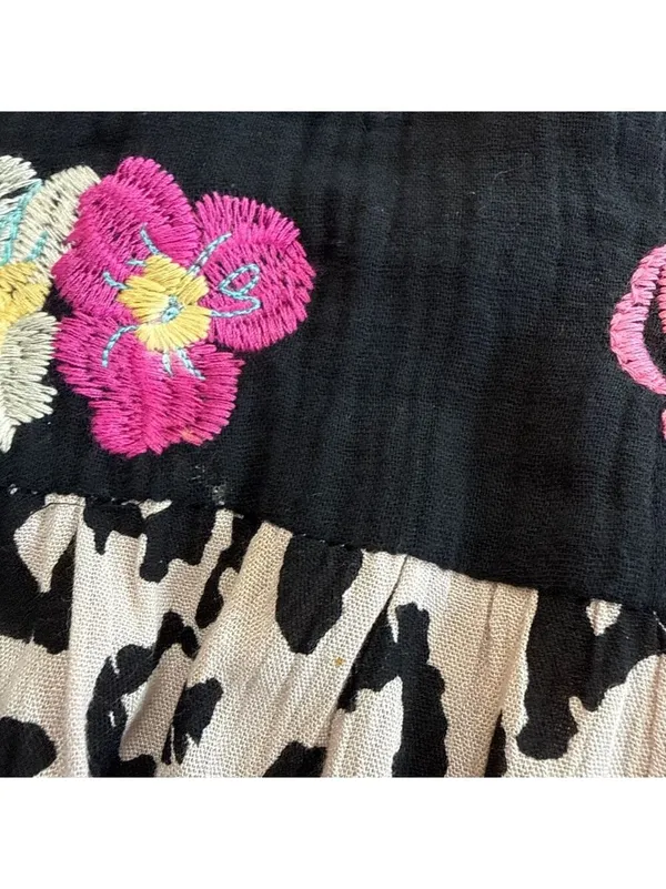 Savanna Jane Mini Dress 2X Beige Black Leopard Floral Multicolor Embroidery Boho - Image 14