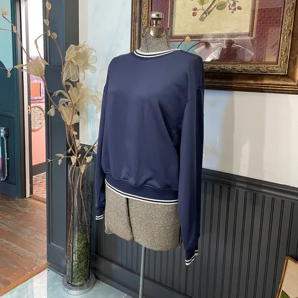 Aritzia Wilfred Free Junction Navy Sweatshirt Collegiate Preppy - Sz M 🧡🎀 - Image 5