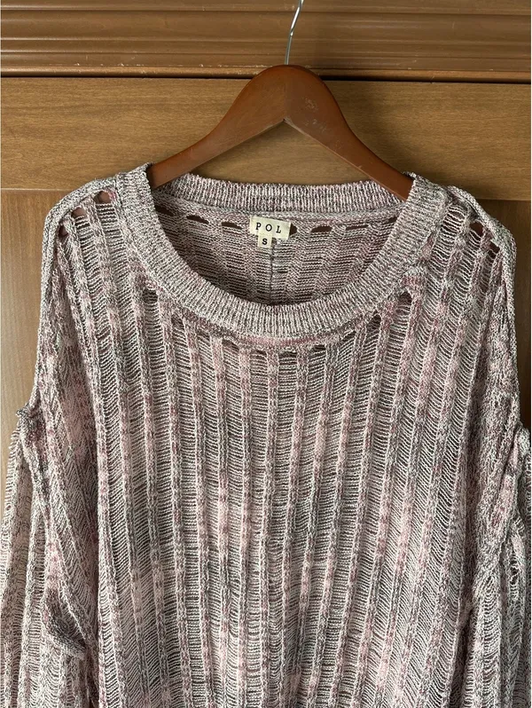 NWOT POL Open Knit Balloon Sleeve Oversized Sweater in Rose Women’s Small - Image 4