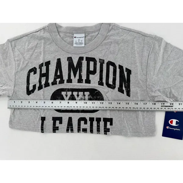 Champion Womens Crop Top Small Gray Varsity Graphic Athletic Streetwear NWT - Image 5