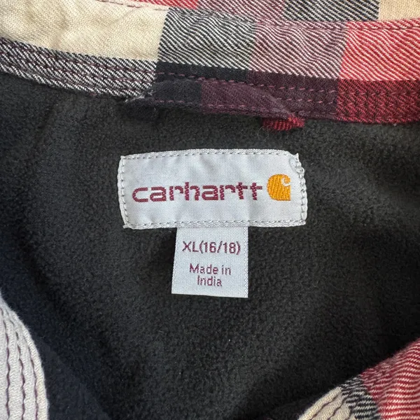 Carhartt Women’s XL Fleece Lined Flannel Shacket Buffalo Plaid Red Black White - Image 6