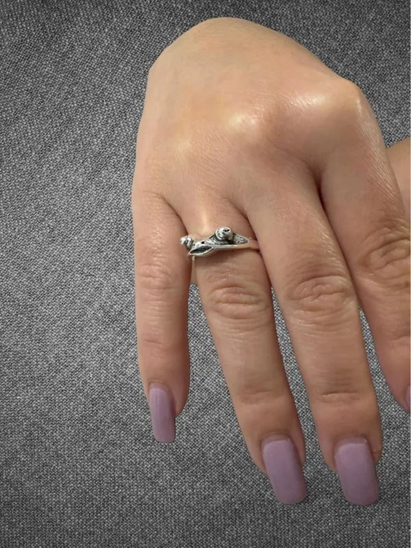 Vintage Silver Tone Abstract Frog Adjustable Ring - Image 7
