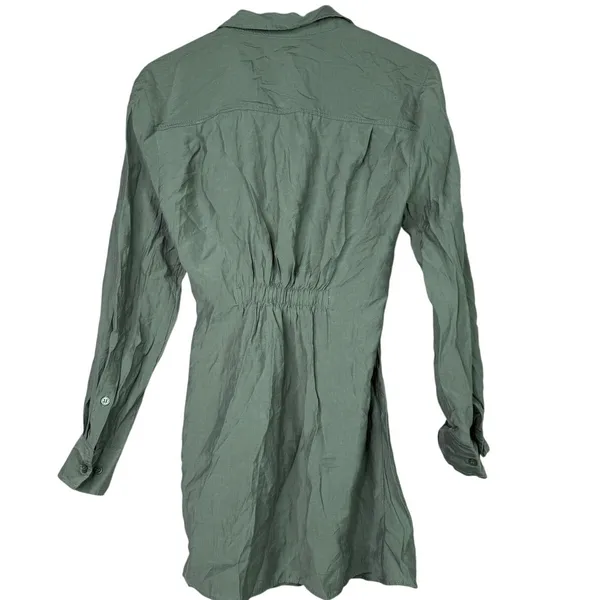 Zara Long Sleeve Tunic Wrap Style Mini Dress Collard V Neck Button M Sage Green - Image 15