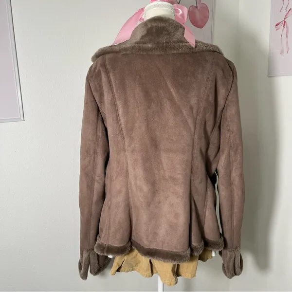 Vintage Ann Taylor 90s Penny Lane Brown Tan‎ One Button Collared Coat Womens Lg - Image 4
