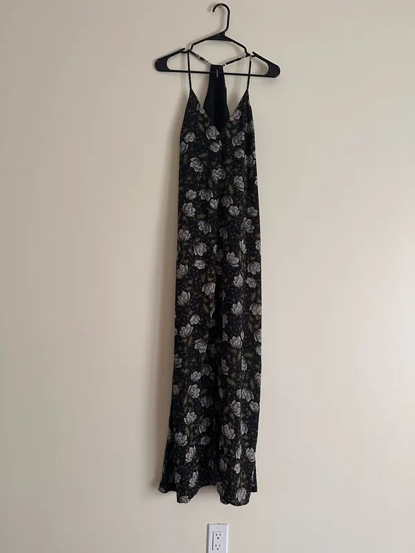 Smell the Roses Black Floral Racerback Slip Maxi Dress Slit Size S - Image 2