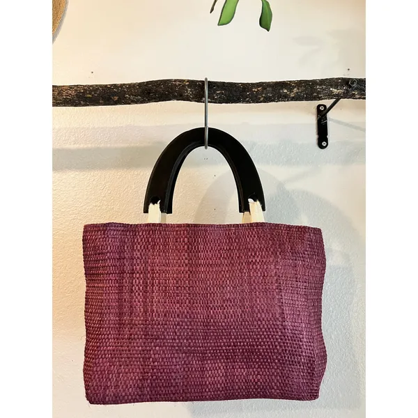 Purple Sisal Natural Fiber Wooden Handle Medium Top Handle Top Bag NEW - Image 16
