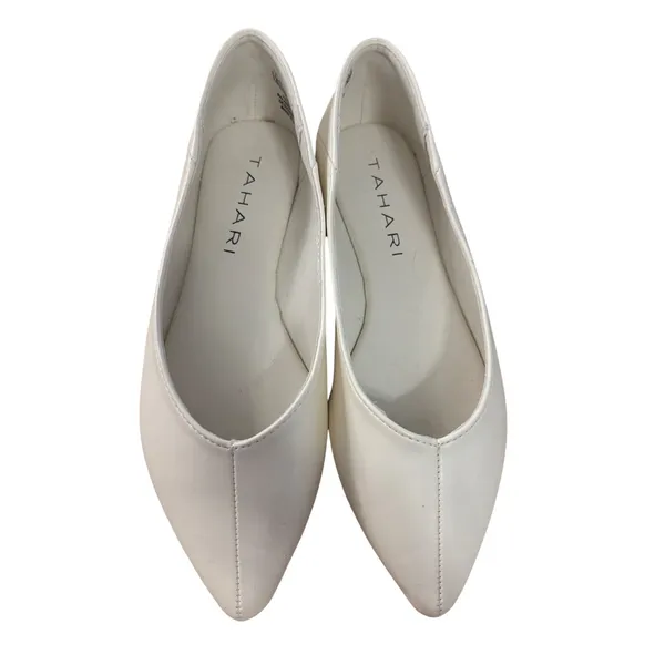 Tahari Flats 6.5 Paris Off White Pointed Toe Vegan Leather Ballet Shoes - Image 2