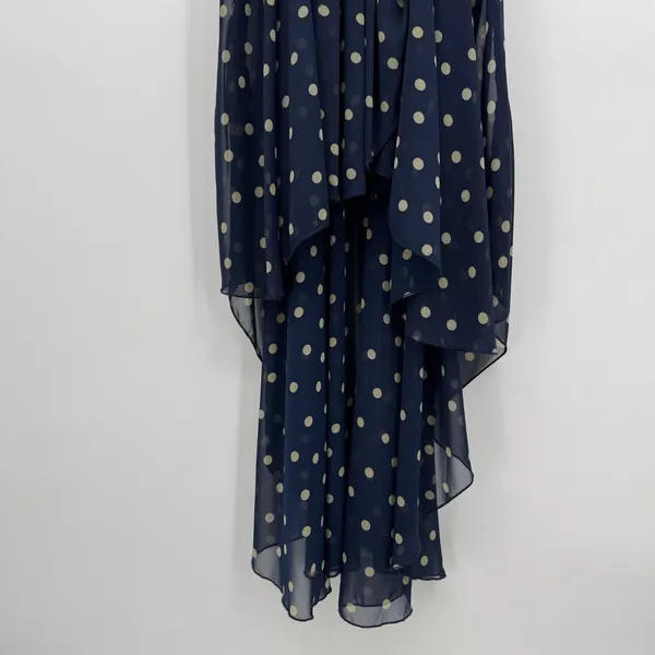Akira Chicago Polka Dot Chiffon Hi-Lo Dress S Navy Sleeveless Nautical Old Money - Image 5
