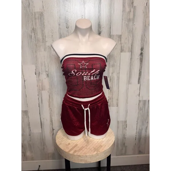 Derek Heart “South Beach” Red Two-Piece Tube Top & Shorts Set (Size M) - Image 6
