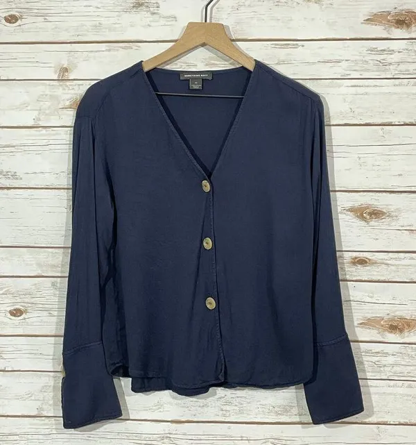 SOMETHING NAVY Pretty Button Through Top - Navy Blue - XS - Image 13