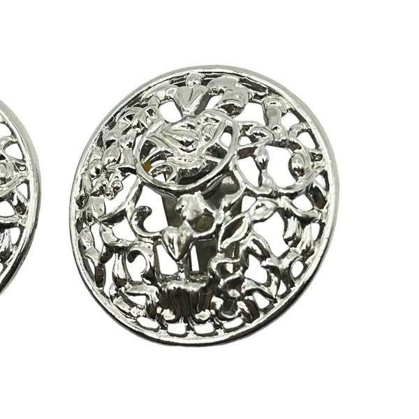 Sarah Coventry‎ Silver Filigree Clip On Earrings Round Signed Vintage Costume - Image 3