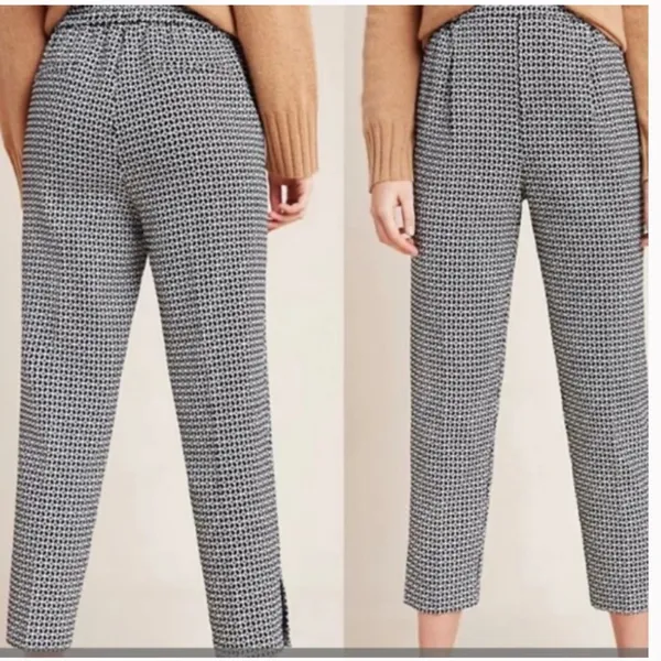 Anthropologie Black Larkin Jacquard Trouser Pant in Black Motif W-257 Sz S - Image 3