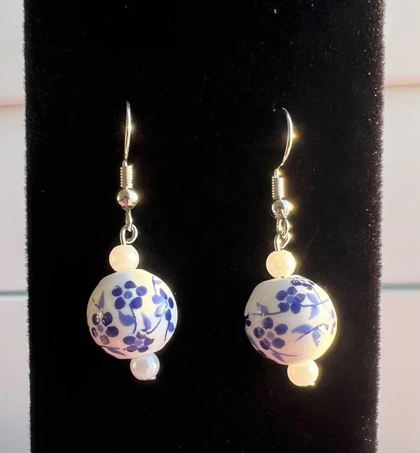 Chinoiserie Dangle Earrings handmade - Image 2