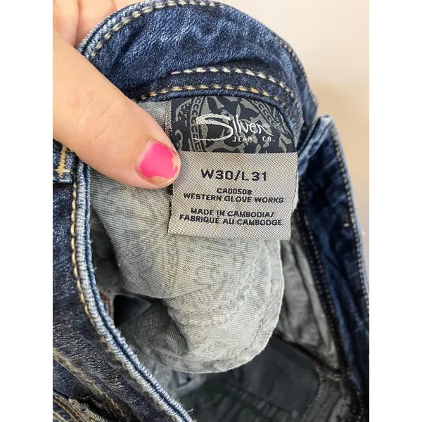 Silver Jeans Aiko Straight Leg Womens 29 Dark Wash Good Stretch Denim Distressed - Image 9