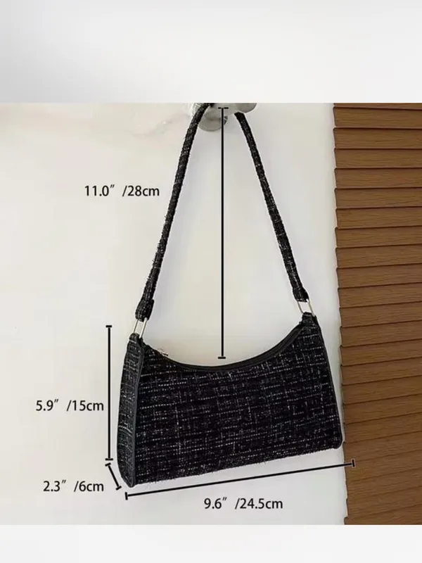 NWOT Classic Black Tweed / shiny thread Shoulder Bag - Elegant Everyday Purse - Image 9