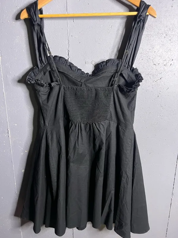 Free People Midnight Magic Stretch Cotton Minidress in Black. Size Large - Image 4