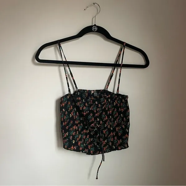 Free‎ People Black and Red Fitted Moody Floral Crop Camisole - Image 2