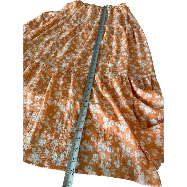 Lulus Orange Floral Tiered Maxi Skirt Womens Size Medium NWT Boho Elastic Waist - Image 2