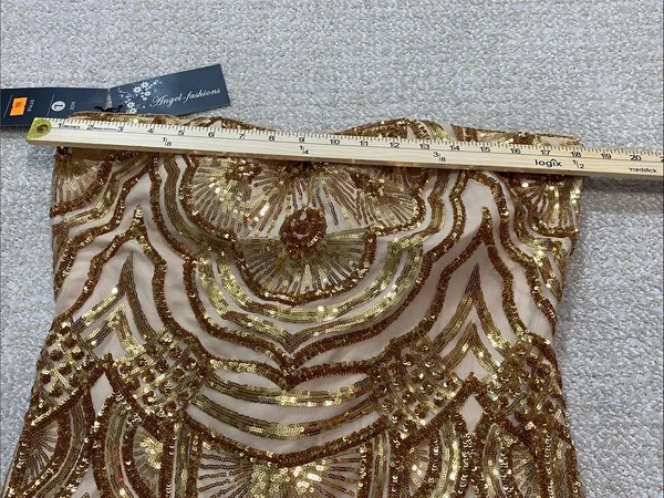 Strapless Gold Sequin Evening Column Dress Size L - Image 10