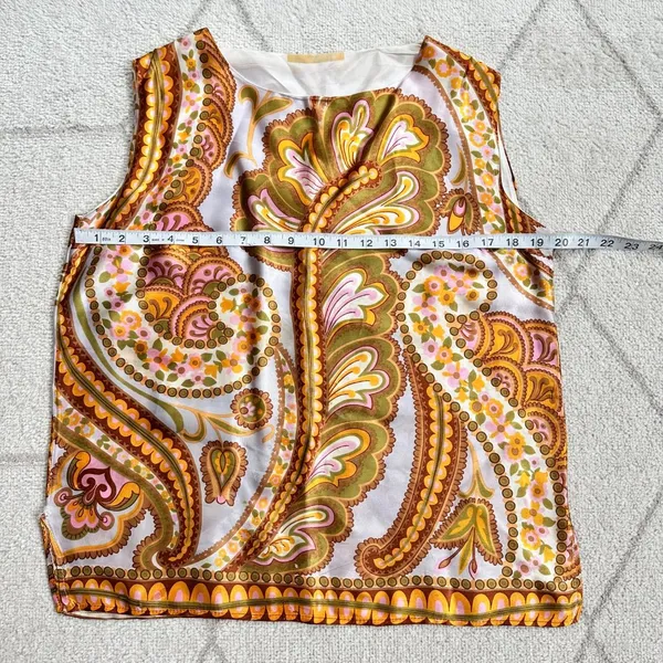 Vintage 60s Paisley Print Silky Sleeveless Top Boho Hippie Style Retro Fashion - Image 3