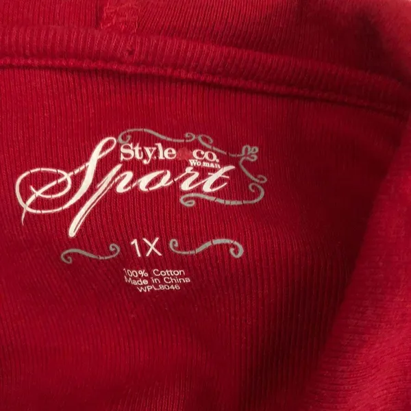 Style & Co 2000s Y2K Whimsygoth Gothic Red black floral rhinestone bedazzle silver hoodie sweatshirt top shirt long sleeve inner tank w/pockets-1X #grunge #streetwear - Image 5