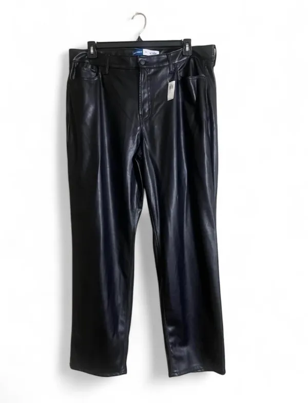 Old Navy Pants Sz 18 Black Faux Leather Straight-Leg High Waist Special Events - Image 4
