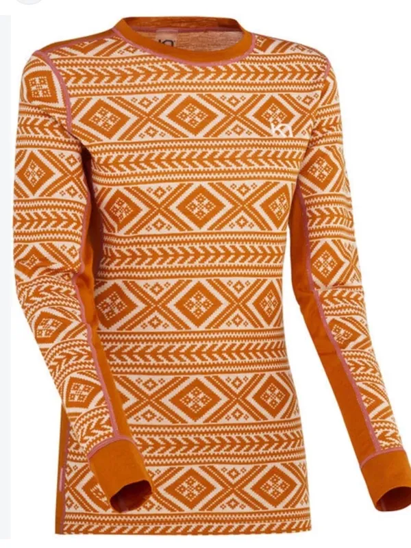 Kari Traa Floke Long Sleeve Base Layer Gold Rust Wool Top size medium Brown - Image 2