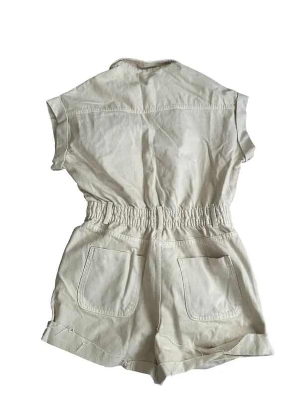 ZARA Women's Beige Buttoned Romper Size Medium - Image 8