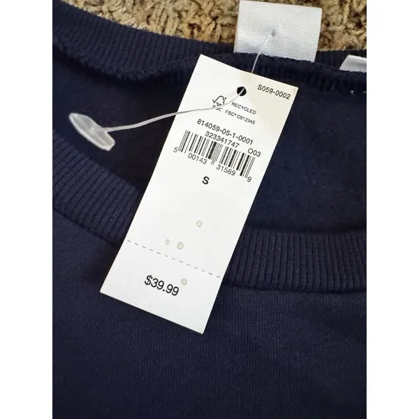 GAP Navy Logo Crew Neck Pullover Sweatshirt Womens Regular S Fleece Long Sleeve - Image 3