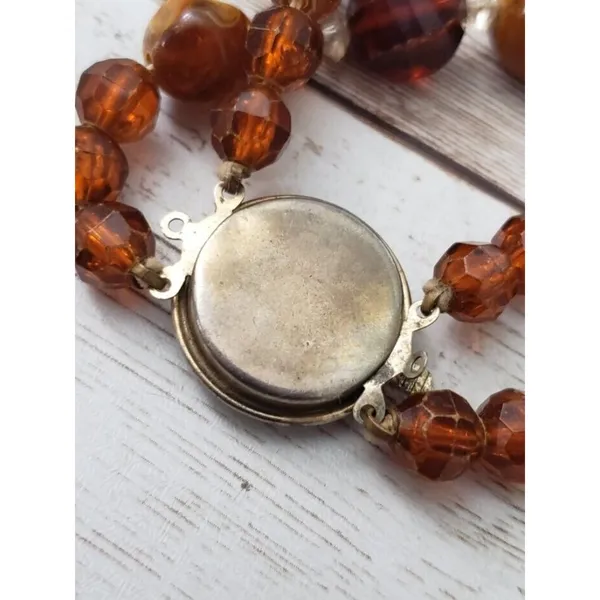 Vintage Bracelet - Amber Tones Clasp Bracelet Double Strand 8" - Image 4