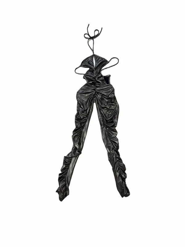 Metallic Bronze Ruched Cutout Halter Jumpsuit - Image 4