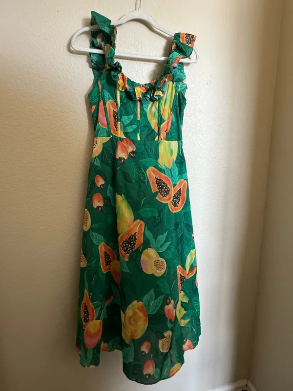 Farm Rio Green Papaya Salad Midi Dress Sz Small Floral Tropical Vacation Resort - Image 4