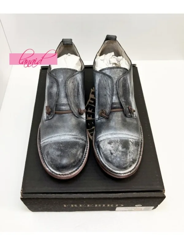 Freebird by Steven Mabel Leather Oxfords Distressed Edgy Grey Steampunk Loafers Flats 10 - Image 9