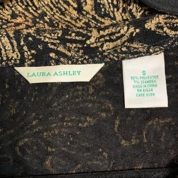 Laura Ashley Jacquard Feather Print Button Down Knit Blouse Black Gold - Size‎ S - Image 3