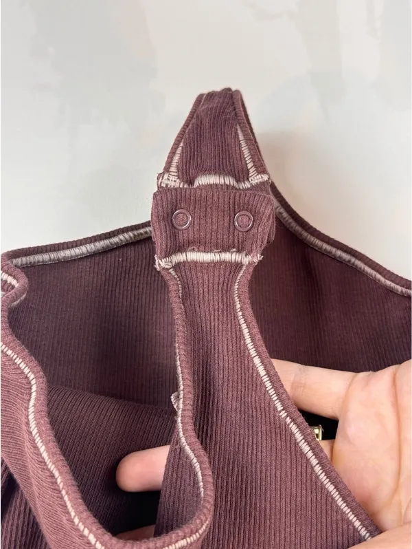 SKIMS Cotton Rib Bodysuit Chocolate Brown Scoop Neck Thong Size S - Image 6